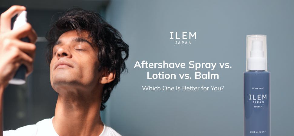 spraying alcohol-free aftershave mist for hydration and soothing sensitive skin