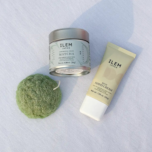 green tea konjac sponge , matcha and hand cream